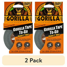 2 pack Gorilla Black Duct Tape to-Go, 1 in x 30 ft Single Roll
