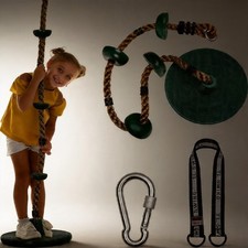 DECORLIFE Tree Swing for Kids Climbing Rope Disc Swing with Platforms, Green