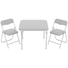 Garvee 3-Piece Folding Table & Chairs PU Cushion for Kids Eating Reading Grey