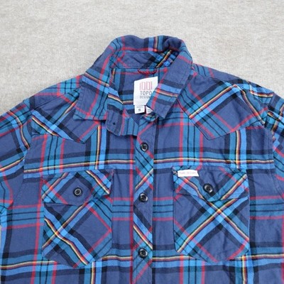 Topo Designs Mens Shirt Small Blue Flannel Plaid Cotton