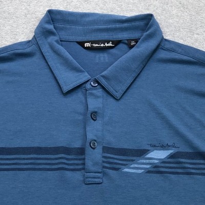Travis Mathew Polo Shirt Men's 2XL XXL Blue Stripe Golf Performance Lightweight