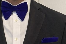 Pre-Tied Bowtie, Hanky,  Cufflinks: Velvet Royal Blue