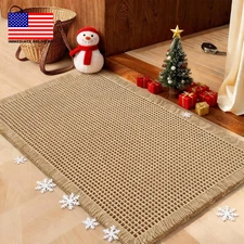 Waffle Bath Mat Beige 32"X20", Boho Woven Modern Bath Mat Rugs, Absorbent Non Sl