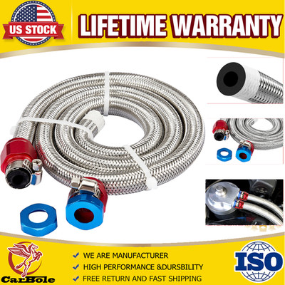 5/16''  3FT Hose Line Fuel Line Nylon & Stainless Steel Braided CPE Fuel/Oil/Gas