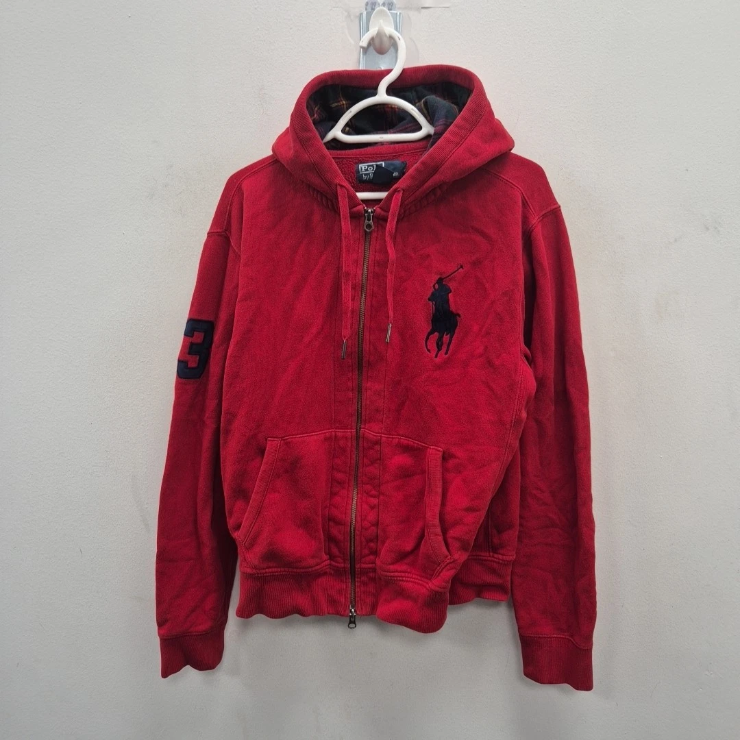 Ralph Lauren Polo Vintage Red Lunar Big Pony Hooded Bomber Jacket Size Medium