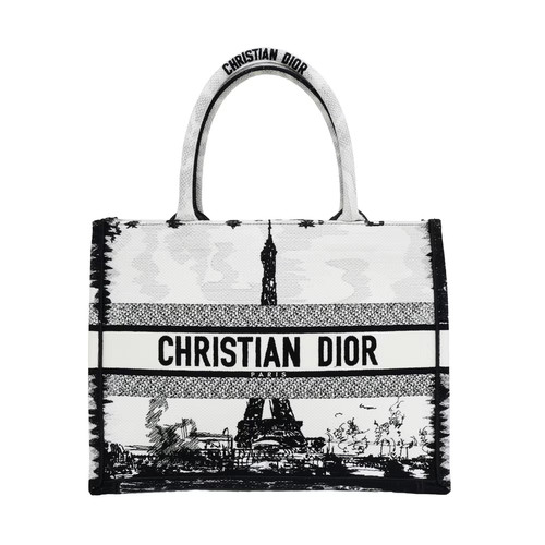 Dior Book Tote Medium Eiffel Tower White / Black Tote Bag Women's UDB508 #UDB508