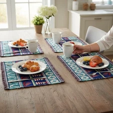 Nautical Woven Placemats Sailboats Lighthouses Beach Cottage Blue Red SET OF 4