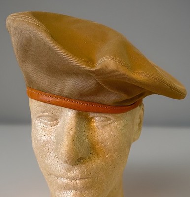 Vintage BERET French Scecam Bernay Khaki Tan Natural Leather Trim Sz56/M *READ