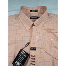 Kirkland Signature Mens Peach Check Non-Iron Dress Shirt nwt 17.5 x 36 Cotton
