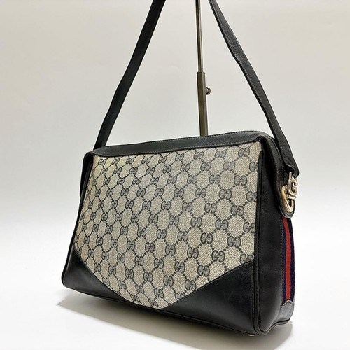 GUCCI Vintage GG Supreme Sherry Line Shoulder Bag PVC Gray Authentic F06232047