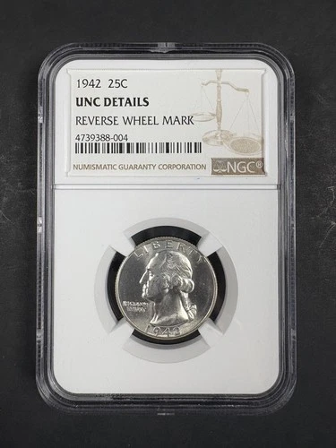 1942 Washington Quarter NGC Unc Details Reverse Wheel Mark