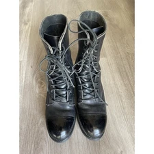 Biltrite ANSI Z41-1991/7.5 Black Leather Steel Toe Combat Boots Lace Up Size 7.5