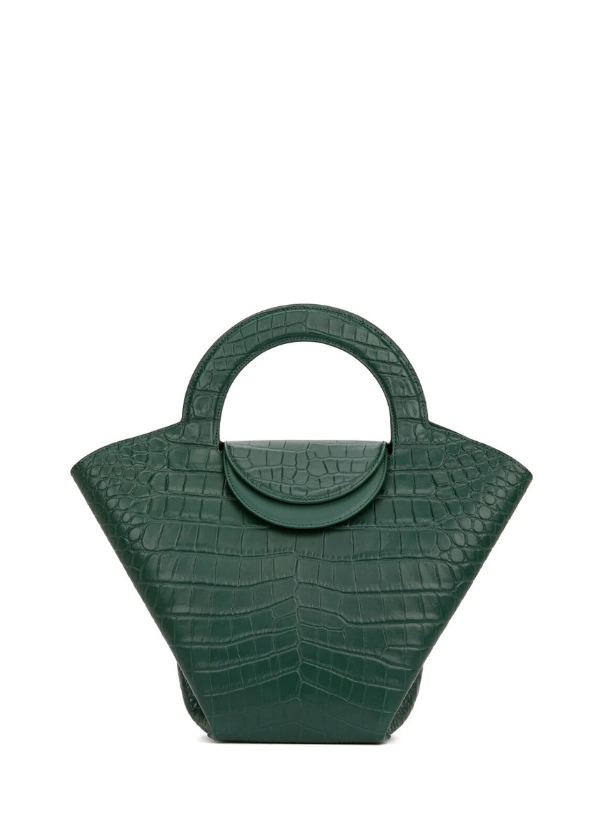 Croco Effect ☆BOTTEGA VENETA☆ DOLL Medium ポーチ付きトート BOTTEGA VENETA Doll dark green croc effect leather top