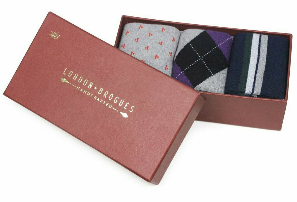 Calze Uomo London Brogues, Confezione Regalo Da 3 Paia In Misto Cotone, Design Classico - Foto 3