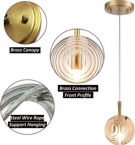 Modern Gold Round Crystal Glass Globe Pendant Lights Kitchen Island Adjustable - 第 6/7 張圖片
