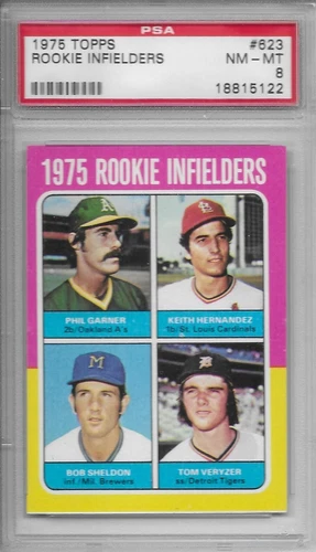 1975 TOPPS BASEBALL RC Garner/Hernandez/Sheldon/Veryzer #623 PSA 8 NM-MT