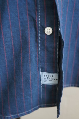 $258 Frank & Eileen Mens Cotton Blue & Red stripe Shirt Long