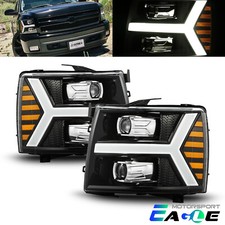 Fit 2007-2013 Chevy Silverado Polished Black Led Drl Signal Projector Headlights
