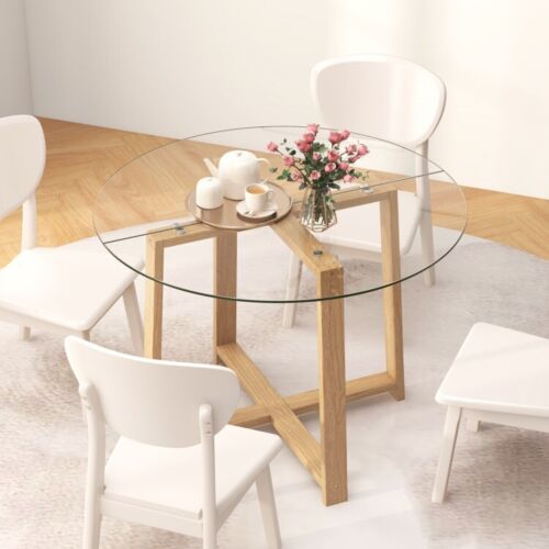 42" Modern Round Glass Dining Table Living Room Tempered Glass Coffee Tabletop - Picture 5 of 14