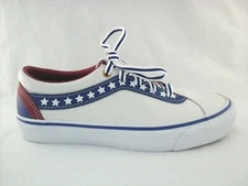 VANS Old Skool Leather Stars White Blue Red Skate Shoes Men's US 7.5 Women's 9