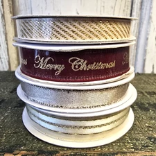 4 PC Celebrate It Christmas Ribbon Gold Burgundy Victorian 3/8" & 5/8" NEW