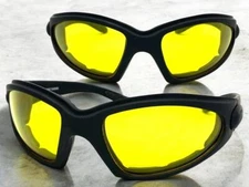 MOTORCYCLE BIKER Day Night Riding PADDED SUN GLASSES Black Frame HD Yellow Lens