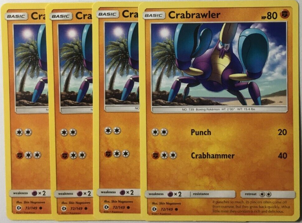POKEMON 4X CRABRAWLER 72/149 SUN & MOON BASE SET COMMON NEAR MINT-PLAYSET