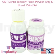 GDT Dental Tempcryl Resin Powder 100g & Liquid 150ml Set Self Cure & Durable