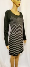 London Times Long Sleeved Grey Zigzag Sweater Dress Size M