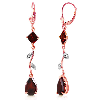 14K. GOLD CHANDELIERS EARRING W/ DIAMONDS & GARNETS (Rose Gold)