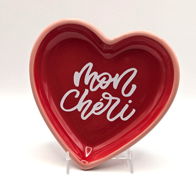 Heart Shaped Trinket Candy Dish MON CHERI Red Ceramic TALBOTS Valentine's NEW