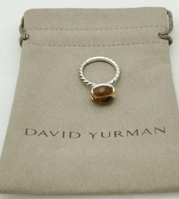 Authentischer David Yurman 12 x 10 mm ovaler Citrin Silber Kabelring Größe 7,25