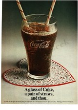 1969 Coca Cola Glass on Paper Lace Doily Heart Vintage Print Ad
