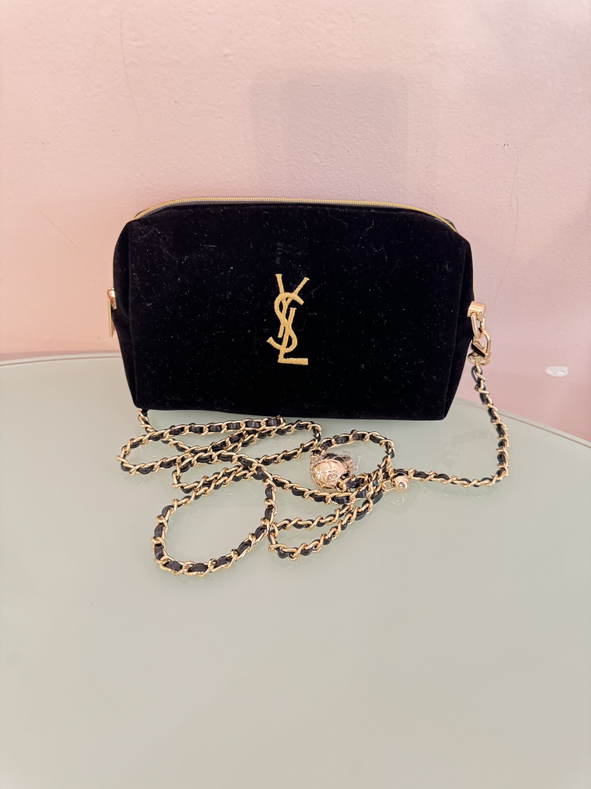 YSL Yves Saint Laurent Beaute trucco velluto nero borsa cosmetica borsa Xbody