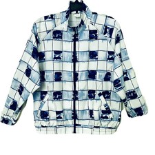 Prince Sportswear 1980's Womens Large Zip Front Watercolor Window Pane Jacket