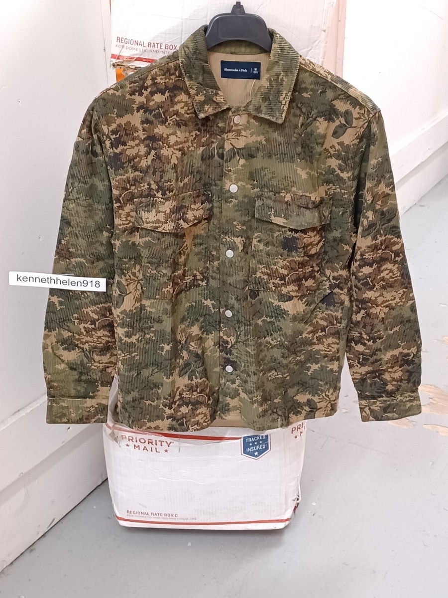 ABERCROMBIE FITCH CORDUROY SHIRT JACKET GREEN CAMO MENS SIZE M,L