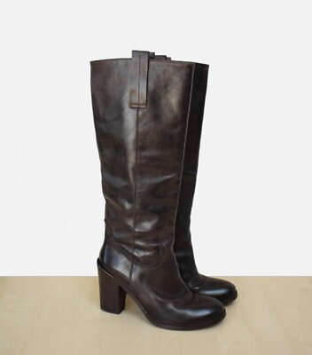 edle braune NAVYBOOT High-Heel Stiefel Gr. 39 Ober-/Innenmaterial echtes Leder
