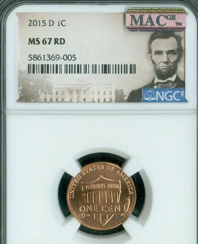 2015 D SHIELD CENT NGC MS67 RED PQ MAC SPOTLESS .