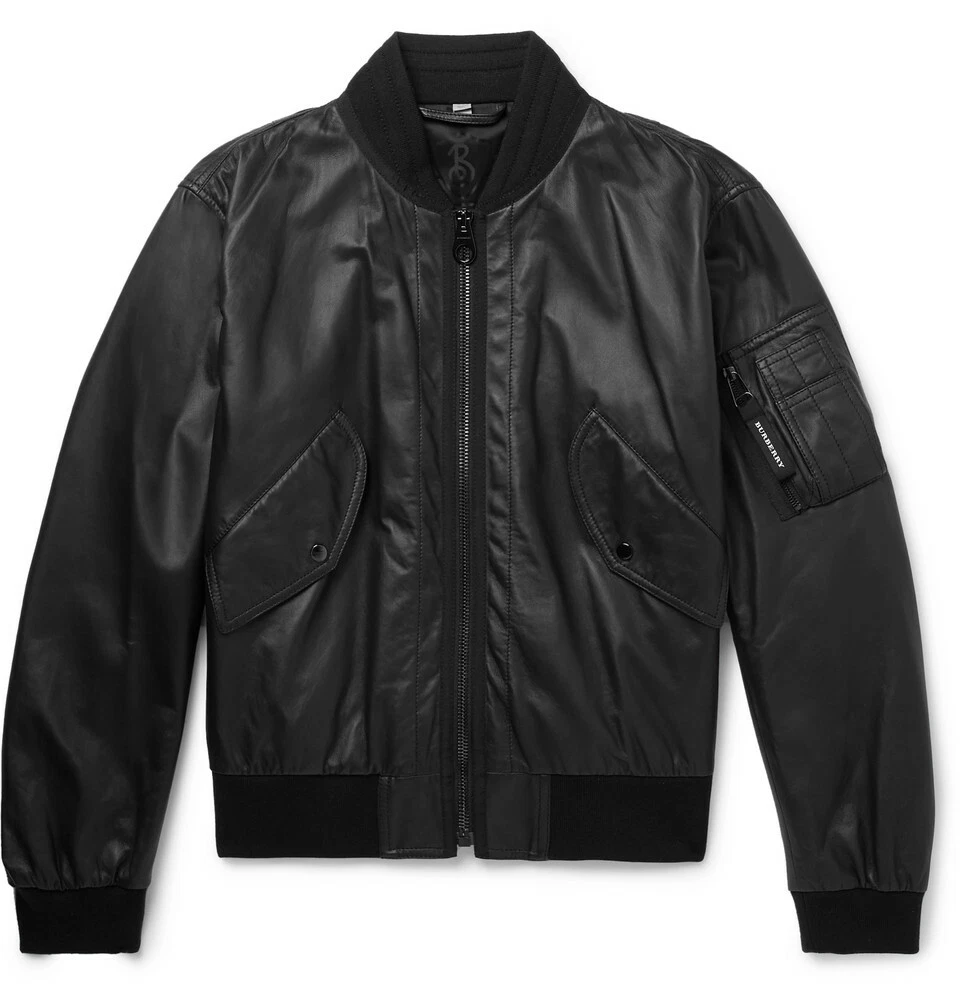 NWT $2500 Burberry Lamb Leather Bomber Jacket MA-1 Size IT54 Black Kirkgate