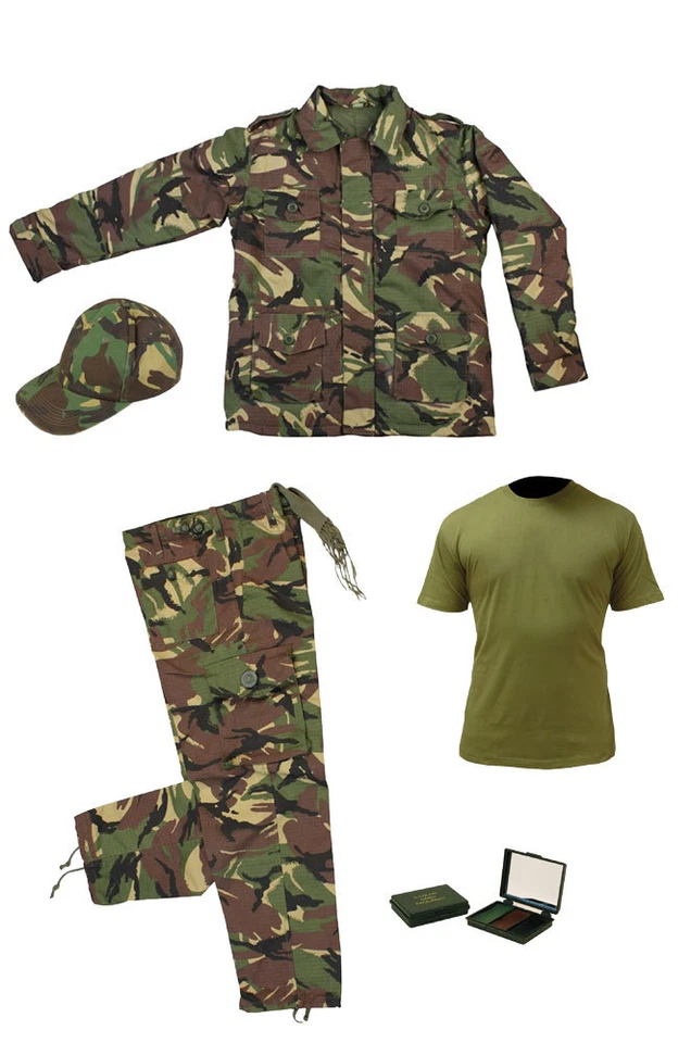 KIDS Kinderpaket 15 Armee Camouflage Kostüm Kinder Soldat Outfit (Shirt Hose Jacke