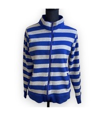 Gloria Vanderbilt sport gray and blue striped athleisure zip up sweatshirt