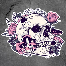 Gothic Sticker Vinyl Decal Skull Flowers Mushrooms Dark Floral Aesthetic