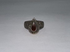 Vintage 925 Sterling Silver Carnelian Ring-Marcasite Design