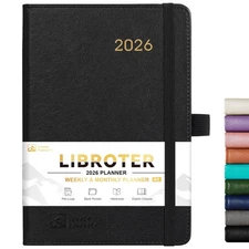 2026 Planner Weekly Monthly Leather Cover Thick Paper Pen Holder Daily Organizer