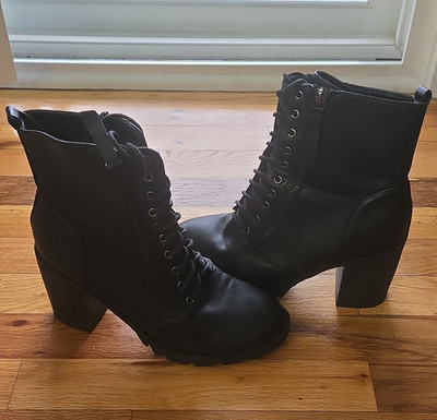 TOP MODA Women s Black Ankle Boots, Side Zipper, Faux Leather, 8.5