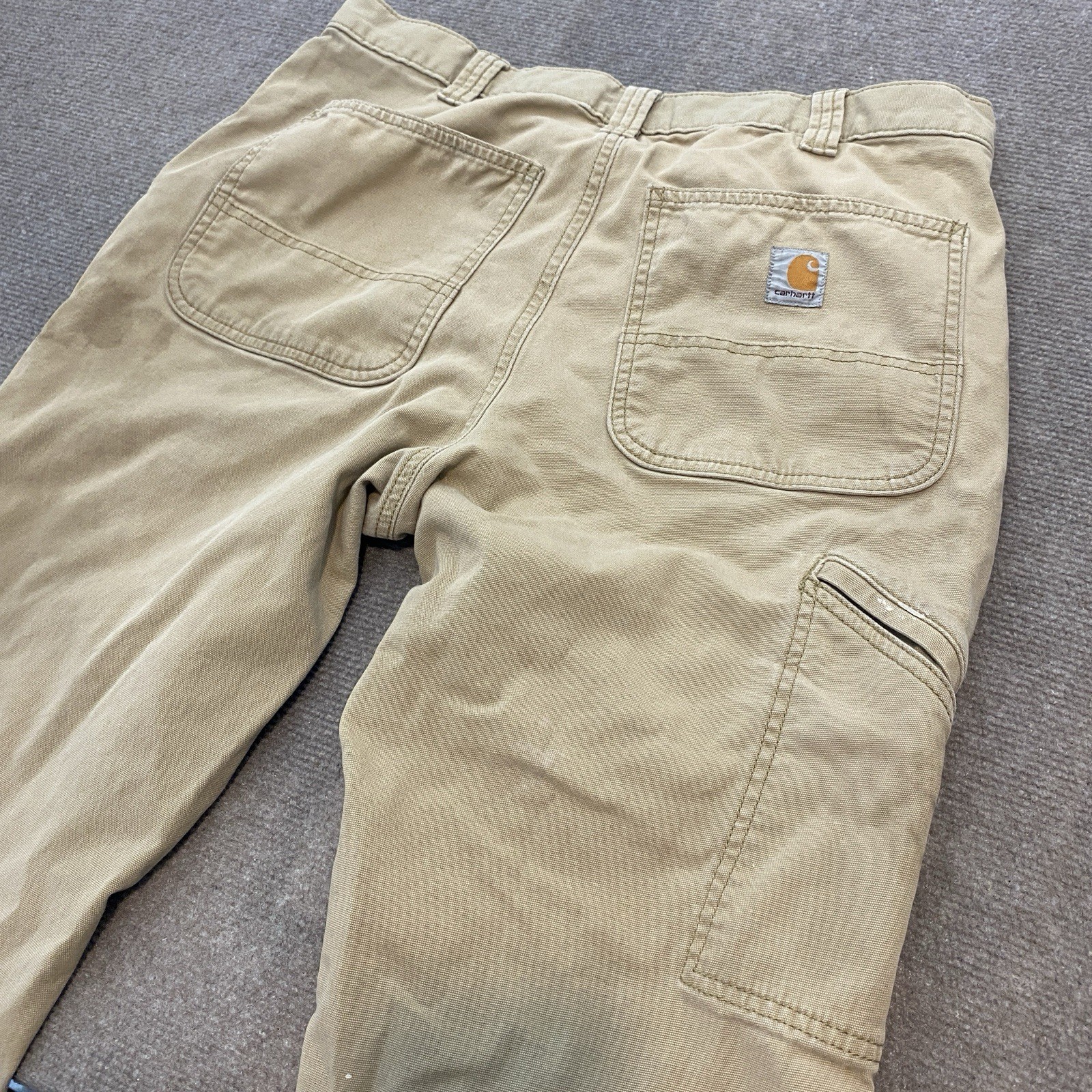 Carhartt Men's Distressed Brown Work Pants 33x30 Relaxed Fit Stained Grunge