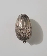 Antique Silver Vinaigrette Scent Egg Pendant Rococo Hanau Style 14g c.1900"VII"