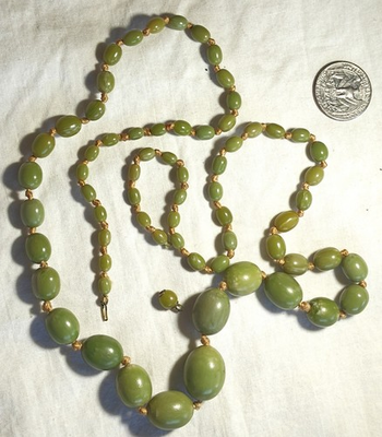 #ad Rare Vintage Green Amber or Early Plastic Graduated Beads needs restringing. $350.00