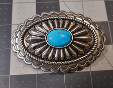 Vintage Southwest Style Concho Belt Buckle Turquoise Stone Silver Tone