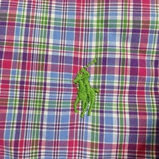 Ralph Lauren Shirt Mens Classic Fit 16 Large Blue Pink Green Pony Tartan Plaid